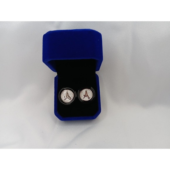1960s Swank Initial A Cufflinks Silver Tone Monogram Letter A Men's Jewelry - Picture 1 of 2